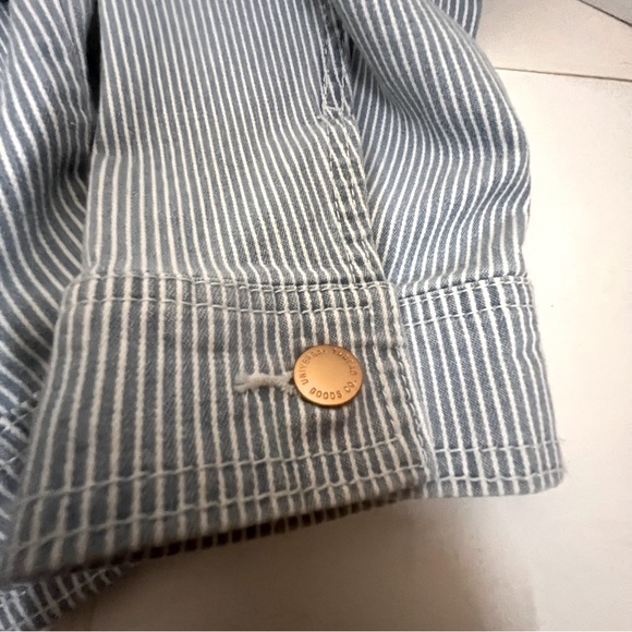 Xmas Sale! Women’s Long Sleeve Denim Jacket, Light Blue Striped, Size Large - Picture 6 of 10